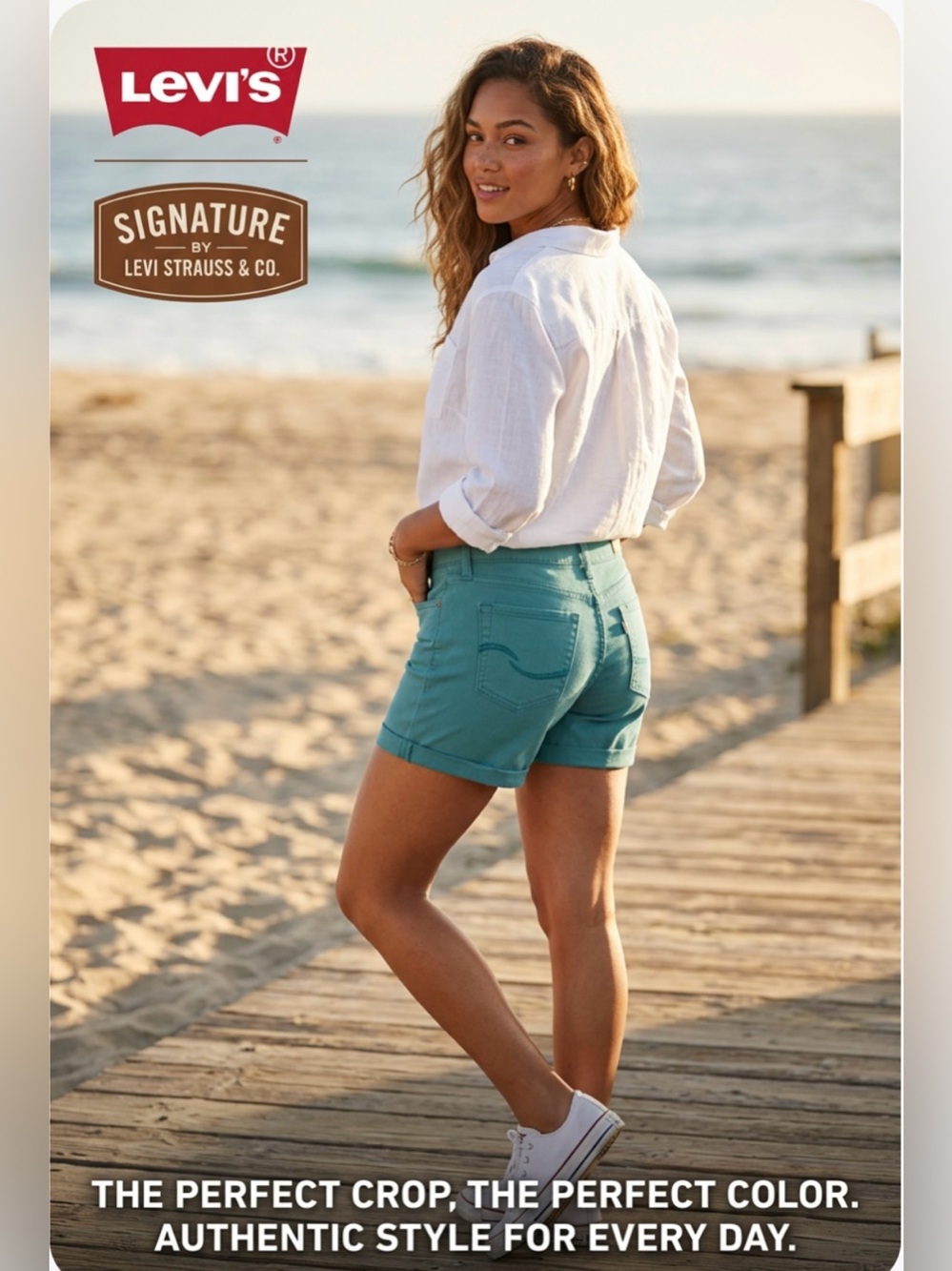 Signature by Levi Strauss Teal High-Rise Cotton Bermuda Shorts